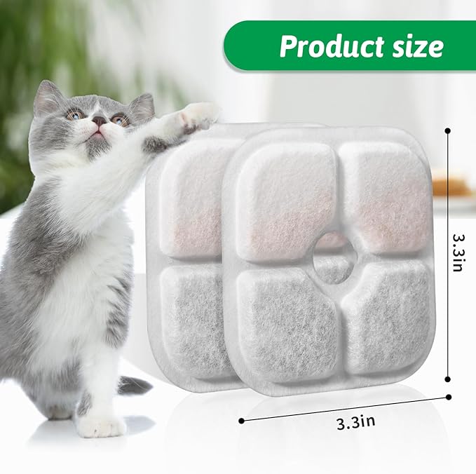 Cat Water Fountain Replacement Filters Fit for 2.5L Fountain with Whiskers Pattern Triple Action Water Pet Cat Drinking Fountain Filter Pack of 8