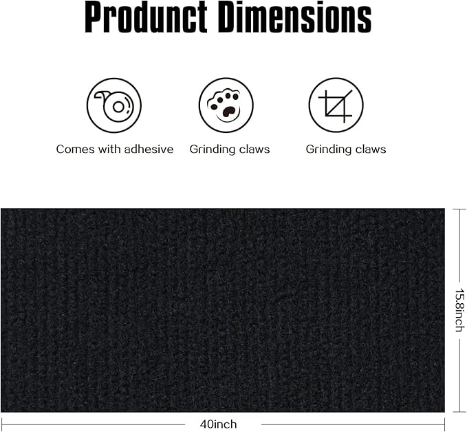 Cat Scratching Mat,Cat Scratch Furniture Protector, Trimmable Self-Adhesive Couch Protector,Carpet Replacement for Tree Shelves, Sofa and Scratching Post (40"x15.8",Black)