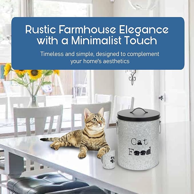 Medium Cat 30lb Pet Food Storage Canister with Scoop – Durable & Airtight for Freshnesss, Minimalist Design & Recyclable, Huge Large Metal Container (Cat Bin - Medium Size)