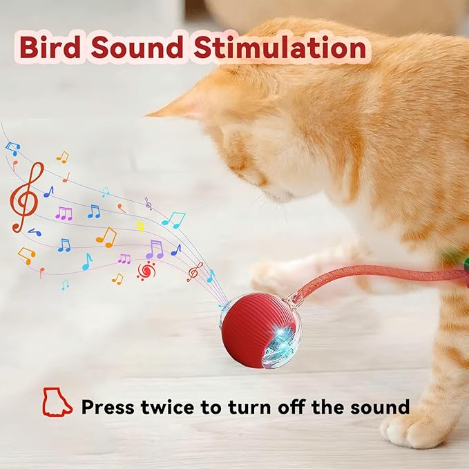 Interactive Cat Toys for Indoor Cats, Automatic Cat Toy with Elastic Mesh Tail, Electric Rolling Ball on Carpet, Chirping and Motion Activate Cat (Blue)