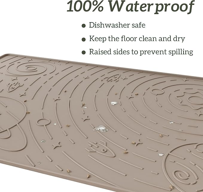OHMO Dog Food Mat, Silicone Waterproof Cat Food Mat, Non-Skid Spill Proof Pet Feeding Mat for Food and Water, Easy to Clean Dog Placemat(Beige, 23.6" x 15.8")