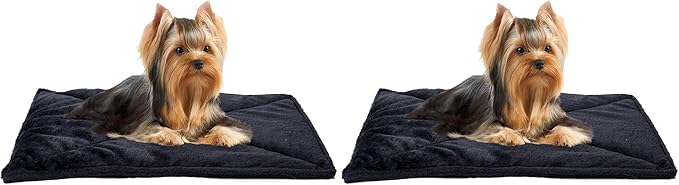 Furhaven ThermaNAP Self-Warming Cat Bed for Indoor Cats & Small Dogs, Washable & Reflects Body Heat - Quilted Faux Fur Reflective Bed Mat - Black, Small (Pack of 2)