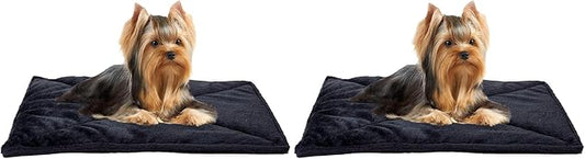 Furhaven ThermaNAP Self-Warming Cat Bed for Indoor Cats & Small Dogs, Washable & Reflects Body Heat - Quilted Faux Fur Reflective Bed Mat - Black, Small (Pack of 2)