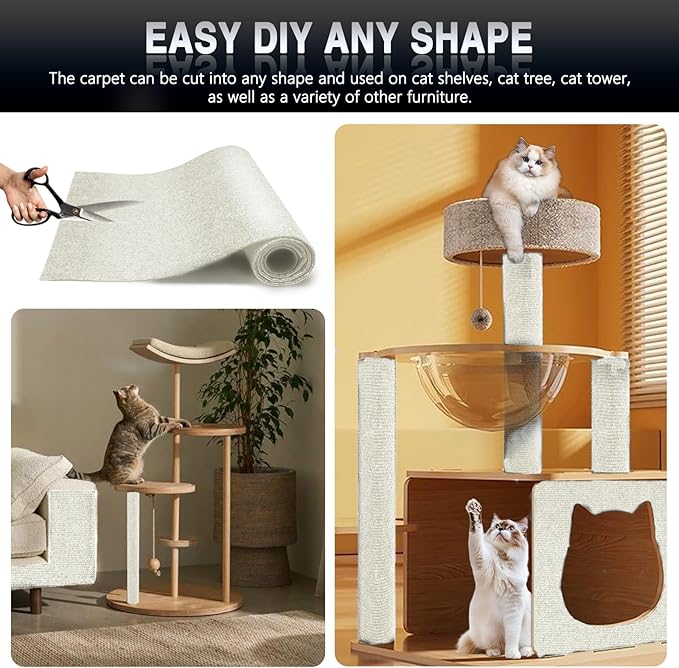 2Pack Total 78.7"x15.8" Cat Scratch Mat for Cat Couch Furniture and Wall Protector | Trimmable Self-Adhesive Carpet Climb Cat Scratcher for Covering Cat Tower and Replacement Pads (Off White)
