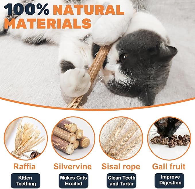 12pcs Silvervine Cat Toys,Raffia Silvervine Sticks for Cats, Catnip Cat Chew Toys Teeth Cleaning,Edible Kitty Toys