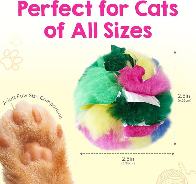 Large Cat Crinkle Ball Toy – 12-Pack of 2.5" Lightweight Indoor Kitten Toy – Soft, Sparkle, Interactive, Safe for Pets, Kittens & Cats, Enrichment & Birthday Gift, Alternative Foil-Like Toy Balls