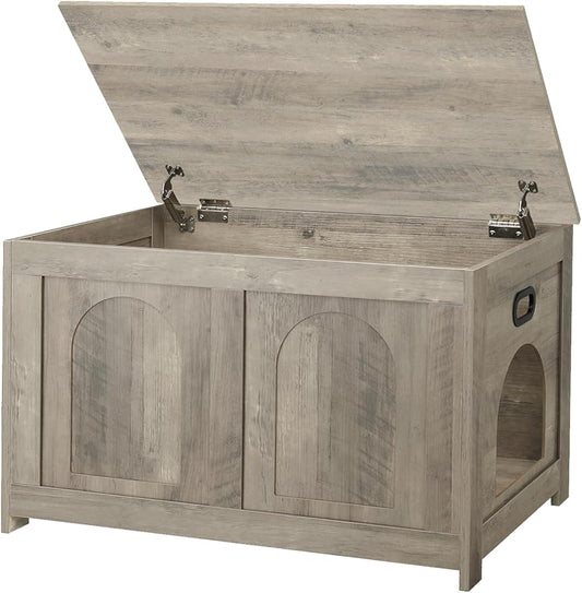 DINZI LVJ Cat Litter Box Enclosure, Flip Top Litter Box Furniture, Farmhouse Hidden Cat Washroom, Wooden Pet House, End Side Table, 31.5" L x 19.7" W x 19.7" H, Sturdy and Easy to Assemble, Gray Wash