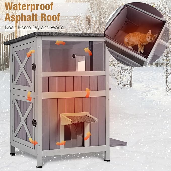 Gutinneen Outdoor Cat House with Insulated Liner for Winter Feral Kitty Shelter Waterproof Grade for Outdoor and Indoor Use,2-Story…