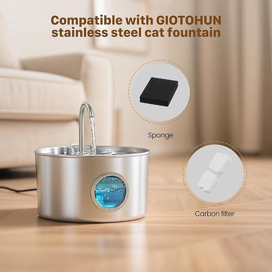 Cat Water Fountain Filter Replacement: 12 Cat Fountain Filter - 12 Pet Fountain Filter - 6 Carbon Filters & 6 Foam Filters - Suitable for GIOTOHUN Stainless Steel Cat Fountain S11