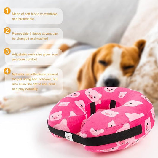 CuteBone Inflatable Dog Cone with Removable Soft Fleece Covers for Small/Medium/Large Dogs and Cats Neck Donut Collar After Surgery GWB01L
