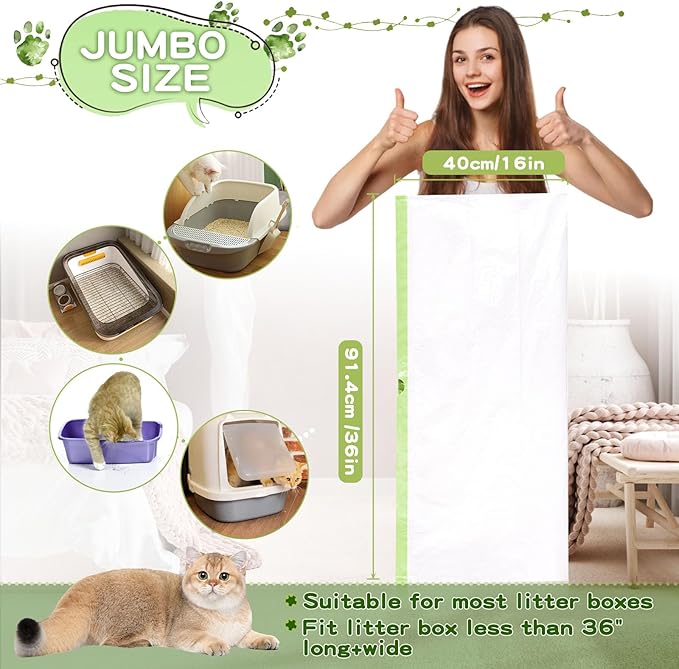 Litter Box Liners Large, Jumbo Drawstring Cat Litter Bags, Extra Thick Litter Pan Liners Heavy Duty, 36"x16",30 Count