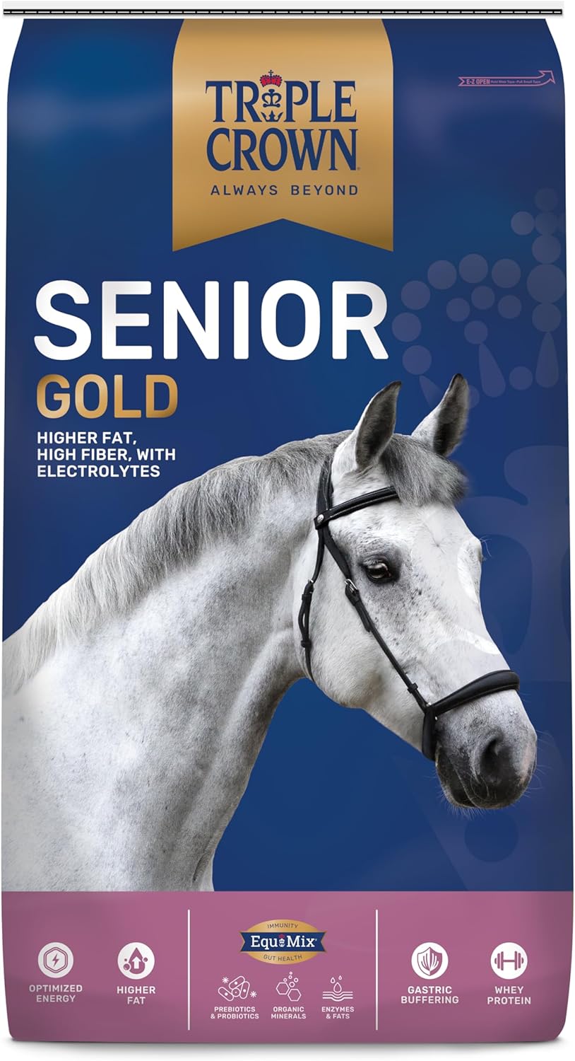 Triple Crown Senior Gold Premium Horse Feed, EquiMix Superior Nutrition, Textured Equine Senior Horse Food, Weight Gain for Mature & Performance Horses, 50 lbs