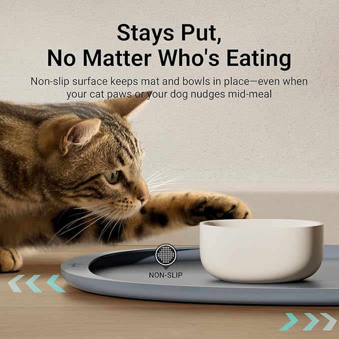 DownyPaws Dog Food Mats for Floors Waterproof, BPA Free Silcone Dog Bowl Mat, Non-Slip Pet Feeding Mat with High Raised Edge, Cat Placemat for Messy Drinkers, 18"×12.5", Light Gray