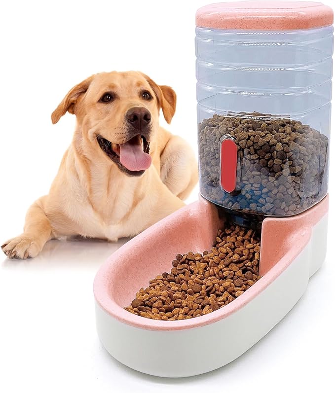 kathson Automatic Cat Feeder 1 Gallon Gravity Dog Food Dispenser Large Capacity Self Feeding Pet Food Bowl for Puppy Kitten Rabbit Pink
