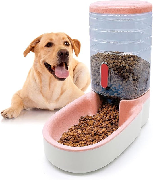 kathson Automatic Cat Feeder 1 Gallon Gravity Dog Food Dispenser Large Capacity Self Feeding Pet Food Bowl for Puppy Kitten Rabbit Pink