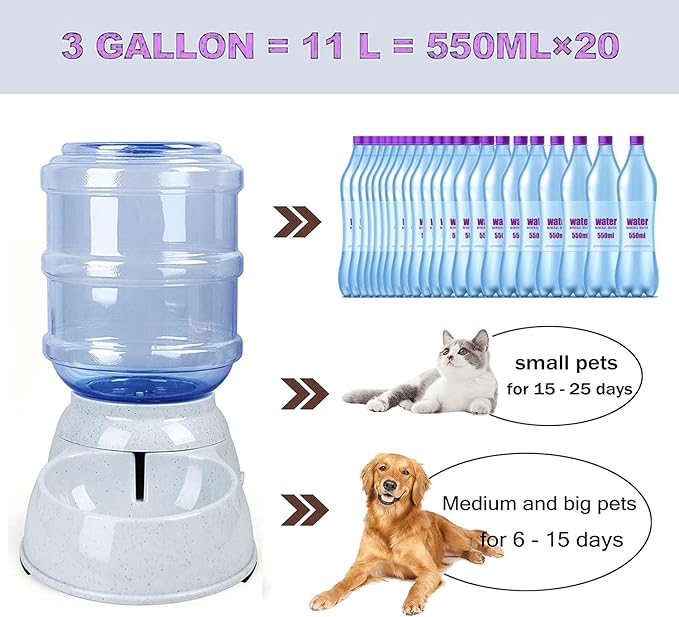 Dog Water Bowl Dispenser,3 Gallon/ 11L Pet Water Dispenser Station for Large Dogs and Cats,Gravity Automatic Feeder,Large Size Dog Drinking Fountain