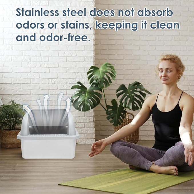 Non-Sticky Coated Stainless Steel Cat Litter Box with Lid Extra Large Litter Box for Big Cats XL Metal Litter Pan Tray with High Wall Sides Enclosure, Anti-Leakage, Easy Cleaning