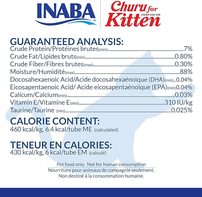 INABA Churu for Kittens, Grain-Free Creamy, Purée Lickable Cat Treats with DHA, EPA, Vitamin E & Taurine, 0.5 Ounces Each, 12 Tubes (4 per Pack), Chicken Recipe