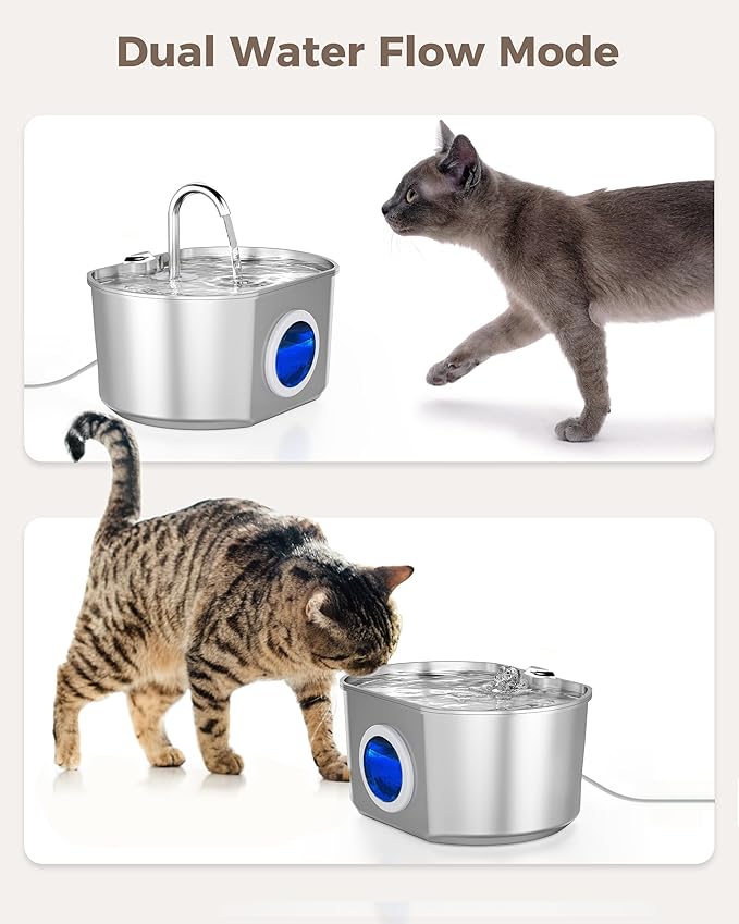 Cat Water Fountain Stainless Steel: 74oz/2.2L Cat Fountain for Drinking- Pet Water Fountain Inside - Automatic Dog Watering Dispenser Bowl - Pet Feeding & Watering Supplies - Water Level Window