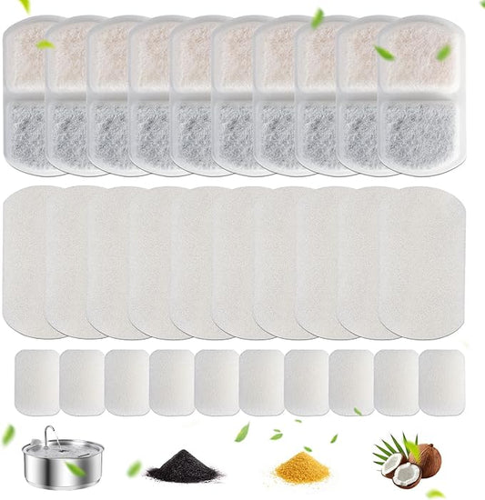 Dreamocean 10 Pack Repalcement Filters&10 Pack Sponges 10 Pump Sponges Replacement for 8L/2Gal Dog Water Fountain for Large Dogs, Muti-Layers Filtration System Filters for Pet Water Fountain