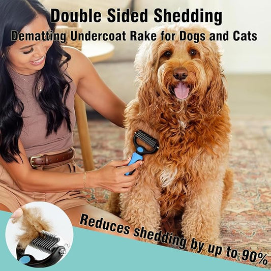 3PCS Dog Grooming Brush - Dog Brush for Shedding Massaging Bathing - Double Sided Shedding, Dematting Undercoat Rake - Self Cleaning Slicker Comb for Dogs and Cats with Long or Short Coats