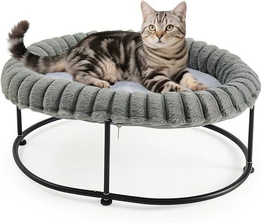 Sunhoo Elevated Cat Bed for Indoor Cats Raised Kitten Hammock Large High Puppy Cot Off Floor Self-Supporting Small Pet Chair with Metal Frame Washable Cushion Easy Assembly 23 * 17 * 8.3 in (Grey)