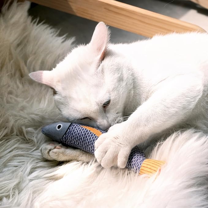 Cat Toys for Indoor Cats, 3 Catnip Fish Kicker with Little Bell Sound and Bonus Rope Toy, Soft and Durable Interactive Cat Fish for Kitten Exercise, Teething, and Play