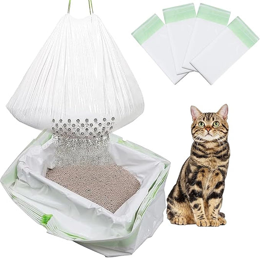 28 Count Cat Litter Box Liners with Holes, Cleaning Supplies with Durable Drawstring, Heavy Duty Self-Cleaning Cat Litter Bags, Thick Scratch Resistant (28)