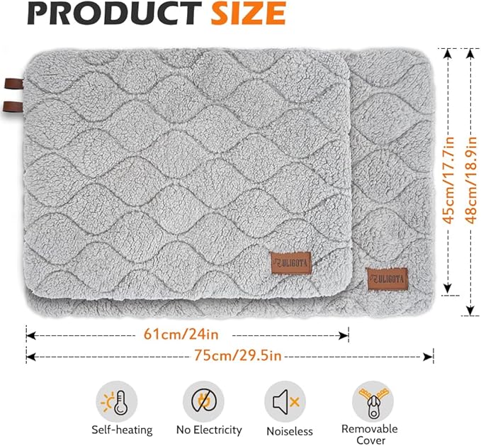 Self Warming Cat Bed Self Heating Cat Dog Mat 24 x 18 inch Soft & Fluffy Cat Bed Noiseless Thermal Pet Pad for Indoor Outdoor Pets with Removable Cover Non-Slip Bottom (29.5"L x 18.9"W x 1.2"Th)