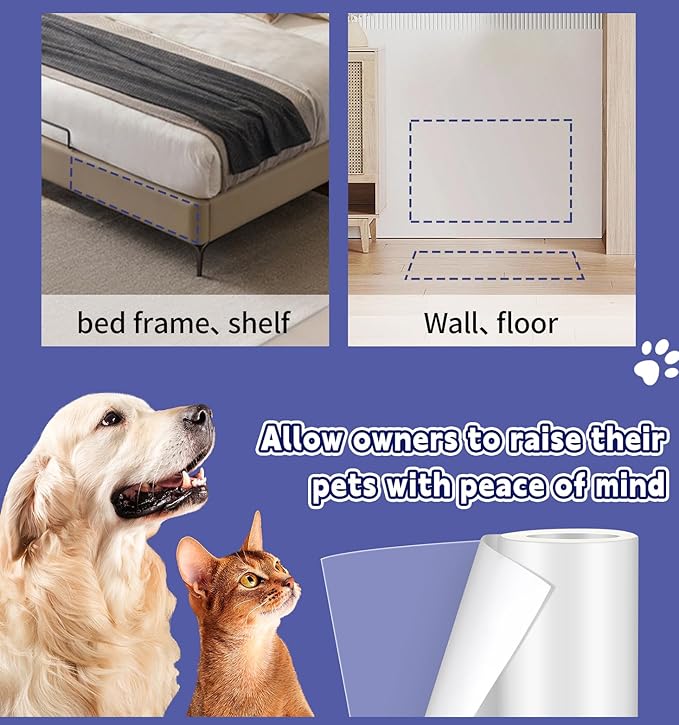 Cat Scratch Deterrent Tape 11.8" x 9.8FT Furniture Protectors from Cats Transparent Self-Adhesive Pet Training Tape for Furniture Couch Door NOT for Leather (Transparent, 17.72" x 6.56FT)