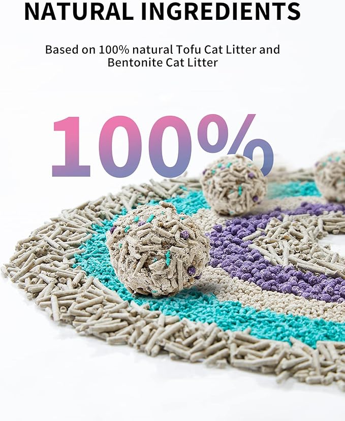 PETKIT Mixed Cat Litter Fast Clumping, Flushable, Ultra Absorbent, 100% Natural Ingredients Litter, Water Dissolvable, Really Dust-Free, Low Tracking Bentonite Tofu Litter (7.9lb×2 Bags)