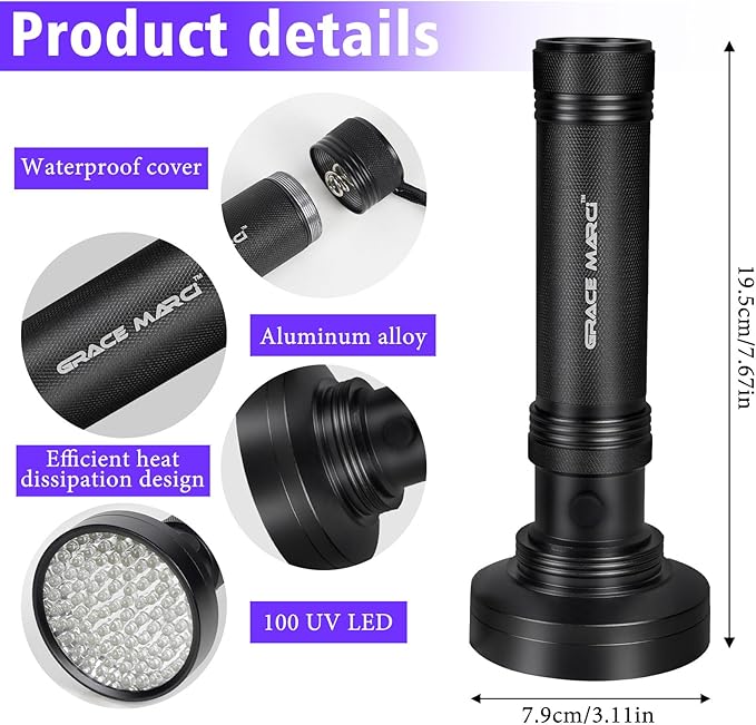 UV Flashlight Black Light, 100 LED 395 nm Blacklight, Pet Urine Detector for Dog/Cat Urine, Dry Stains, Bed Bug, Scorpion,Dry Pet Stains(Middle Switch)