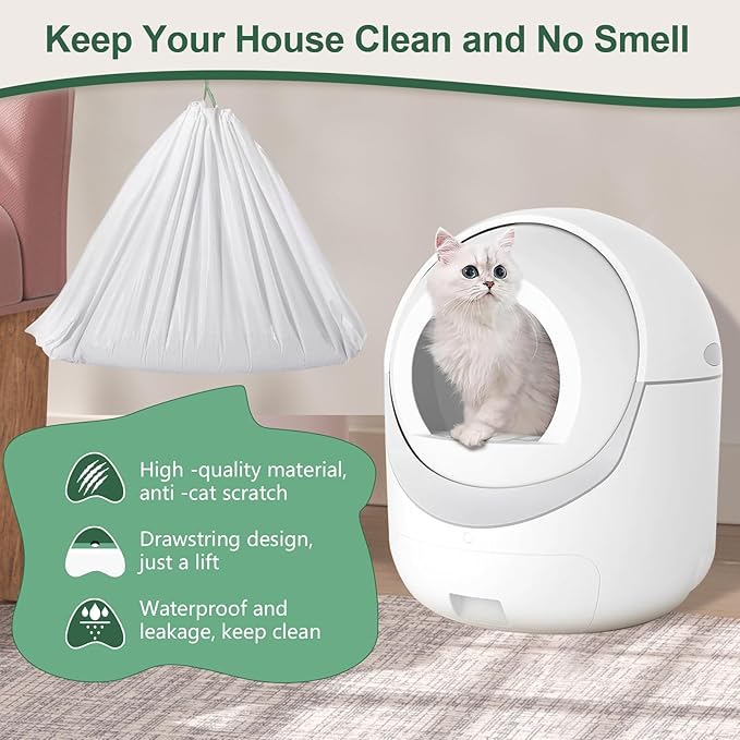 40 Count Cat Litter Box Liners and Bags for Automatic Cat Litter Boxes,Waterproof Easy Cleanup,Heavy Duty,Unscented,Hypoallergenic & Pet-Safe (Green)