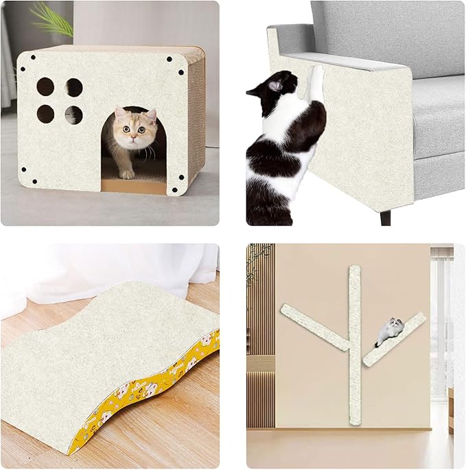 Cat Scratch Couch Furniture Protector, Adhesive Cat Scratch Pad Deterrent for Furniture, DIY Climbing Cat Scratcher Couch Protector from Cat Claws Scratching for Indoor (OffWhite, 78.7x15.8Inch)