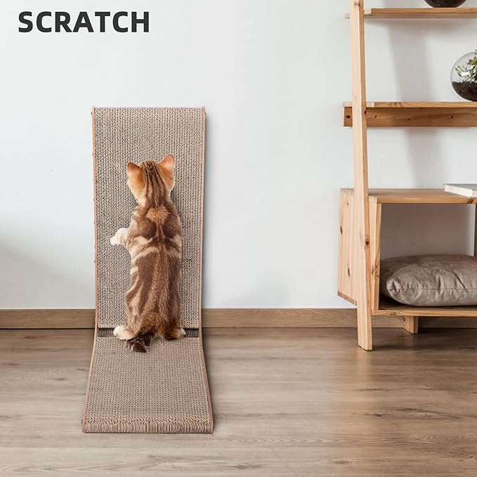 Fluffydream Cat Scratcher with Cat Toys Ball Track, Build-in Ball, L-Shaped Scratcher, Cardboard Lounge Bed, Stable and Durable, Furniture Protector, Reversible