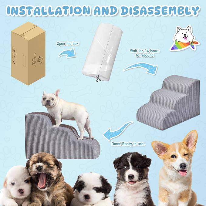 Dog Stairs Steps for High Bed - 4 Steps Pet Steps for Small Dogs and Cats Non-Slip Removable Washable Cover Ramp for Indoor Outdoor Car SUV Couch Sofa(H: 20")