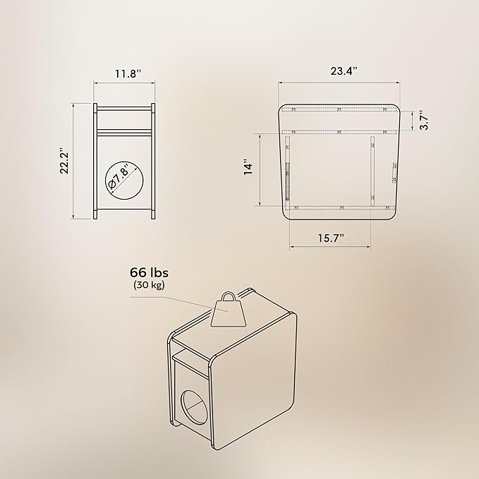 WERMO 12'' Cat Hideaway Side Table - Cat House for Indoor Cats and Enclosed Bed Cave and Hideout for Small Pets with Magazine Holder & Storage Doubling as Narrow End Table, Wood Night Stand (Oak)