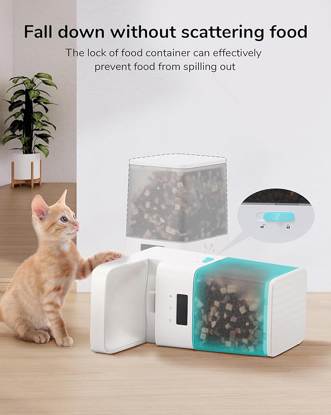 FUKUMARU Automatic Cat Feeder, WiFi Automatic Dog Feeder with Freshness Preservation, 5L Timed Cat Food Dispenser with Elevated Bowls, Up to 10 Meals Per Day