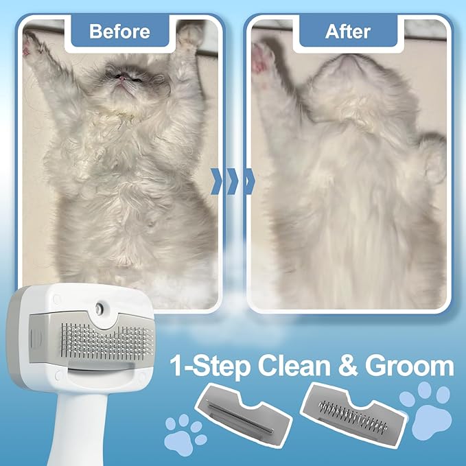 5 in 1 Pet Steam Brush for Dogs & Cats – Self Cleaning, 3 Pet Brush for Smoothing, Dematting, Thinning – Shedding, Grooming & Hair Removal, Includes Shampoo & Storage Case (8.0"-promax)
