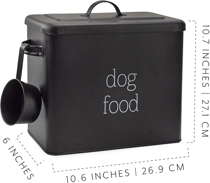 AuldHome Design Retro Dog Food Canister (Black); Modern Farmhouse Style Storage Bin for Pet Food
