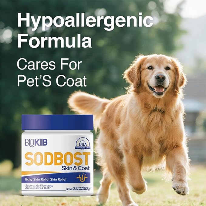 SODBOST Dog Allergy & Itch Relief, Cat Skin & Coat Supplement Powder -SOD Enzyme Skin Relief Formula for Allergy & Itch Relief & Reduces Shedding - Plant-Based, Made in USA - 60 Scoops