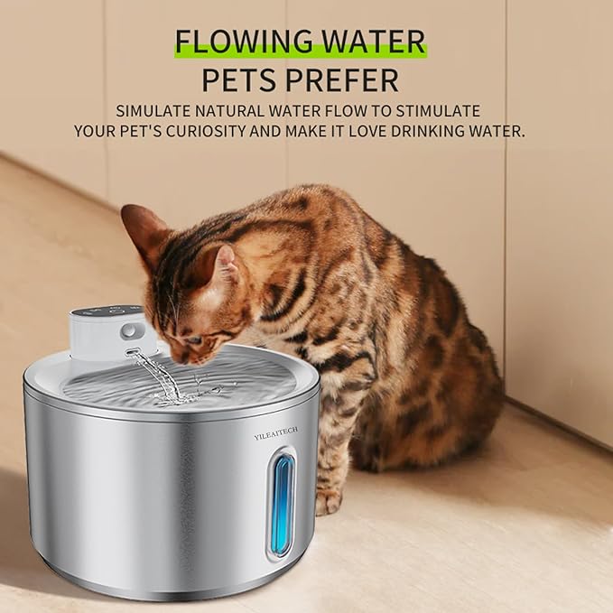 Wireless Cat Water Fountain Stainless Steel, 135oz/4L Cat Fountain, Battery Operated, Cordless Pet Water Fountain for Cats & Dogs with Motion Sensor, Ultra Quiet Pump, 12 Filters (SS, 4L)