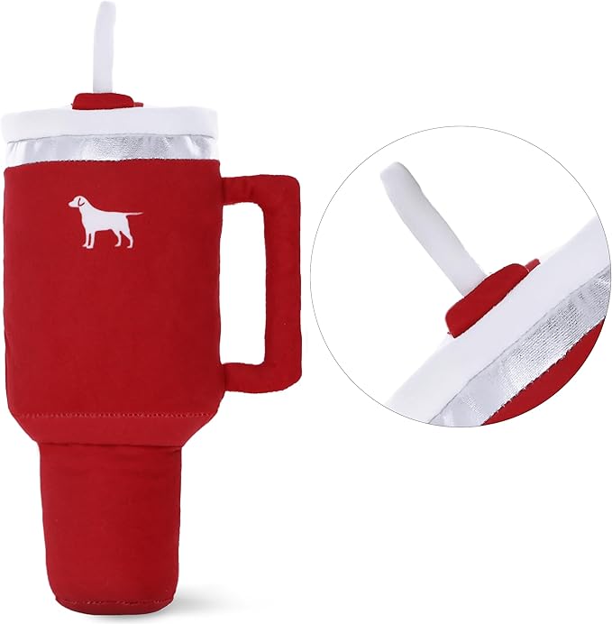 Pup Cup Tumbler Dog Toy – Birthday Dog Toy, Funny Squeaky Plush Puppy Gift, Cute Birthday Present (Ruby Red)