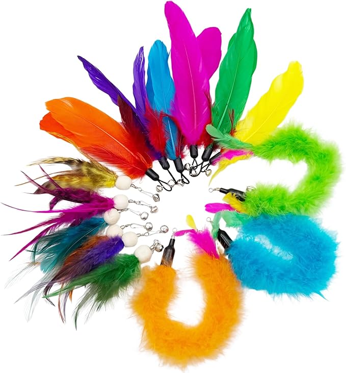 15 Pieces Cat Feather Toy Refills, Cat Toys Wand Replacement Attachments Assorted Feathers Toy for Indoor Cats