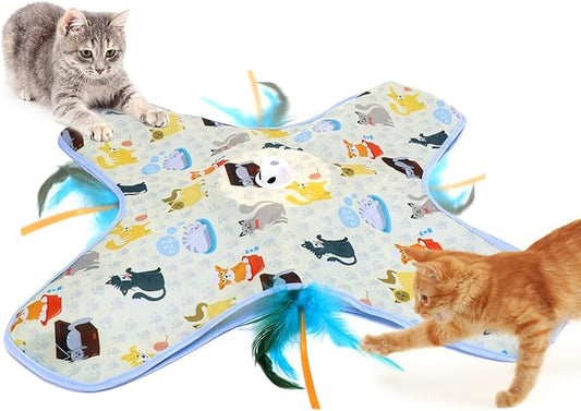 DFQ Interactive Cat Toys Chargeable,Automatic Toy for Indoor Cats with Moving Concealed Wand Feather, 2 in 1 Hide and Seek Game Cat Toy for Hunting Instincts Exercise,Bored Adult Cats Wand Toy