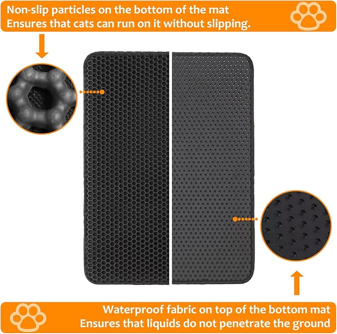 22"x30" Cat Litter Mat, EVA & Fabric Double Layer Design Waterproof Bottom Cat Litter Mat, Anti-slip Litter Box Mat, Easy To Catch Pet Litter, Easier To Clean, Washable, Soft on Paws, Black