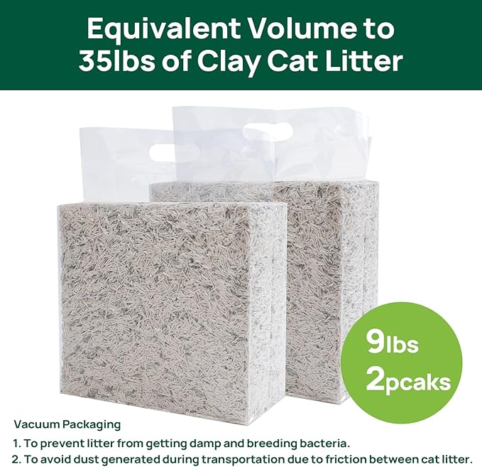 18lbs Tofu Cat Litter Clumping, Flushable, Dust-Free, Low Tracking, Lightweight, Ultra Absorbent and Fast Drying, 100% Natural Pea Husk Kitty Litter Solubility in Water, (9lbs×2bags)
