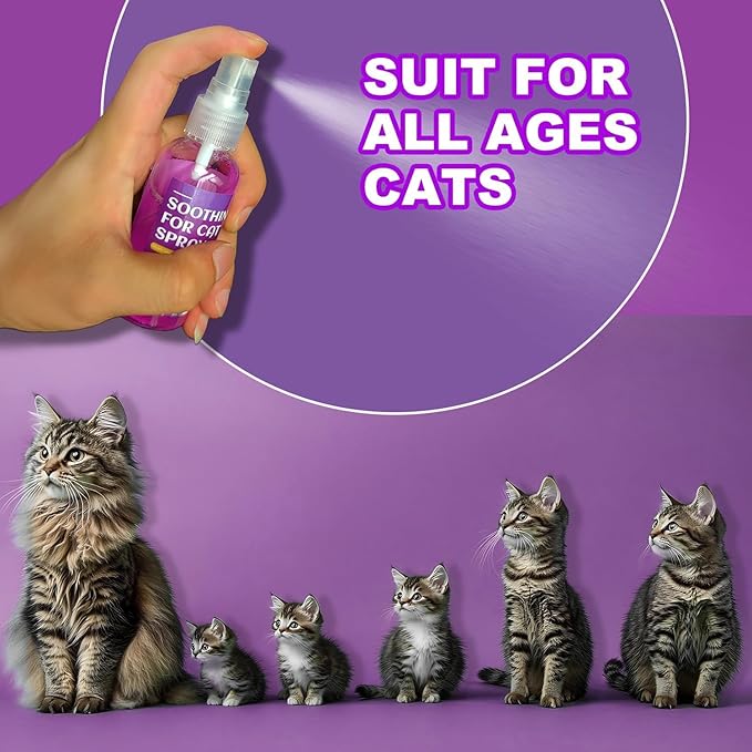 Cat Calming Spray, Cat Pheromone Calming Spray, Natural Calming Solution for Cats, Reduce Kittens Stress, Anxiety, Scratching, Protect Furniture and Floors, Suit For Home, Travel, Vet Visits, 4 PACKS
