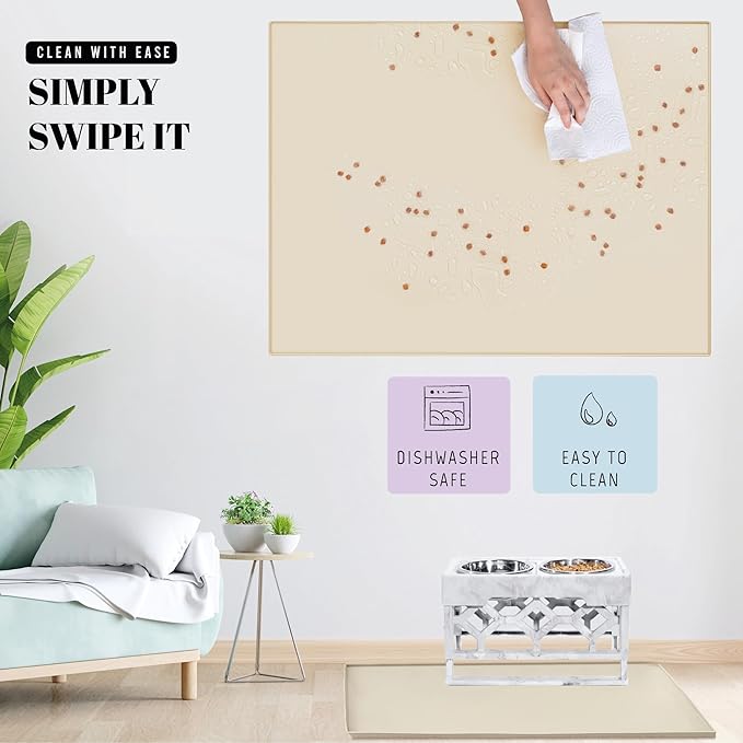 AVERYDAY 32x24'' Silicone Dog Mat for Food and Water, 0.63'' Edge Dog Food Bowl Mats for Floor Waterproof, Dogs Water Mat for Sloppy Drinker, Non Slip Rubber Pet Feeding Mats for Indoor Dogs and Cats