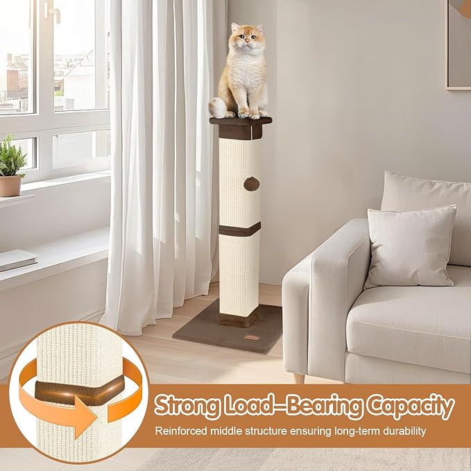 Cat Scratching Post 33 inch for Indoor Cats, High Cat Scratch Post Brown, Cat Tree for Full-Body Stretching, Protect Your Furniture